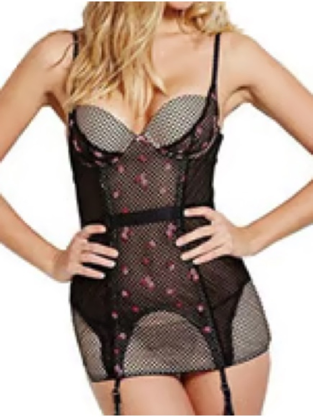 Victorias Secret fishnet /flowers boned bustier size 34c